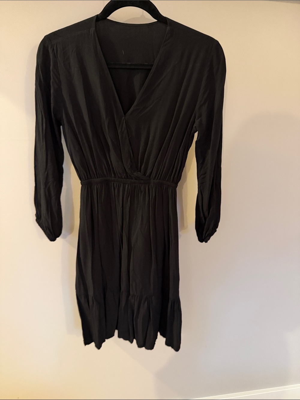 Black V-Neck Long Sleeve Women's Dress